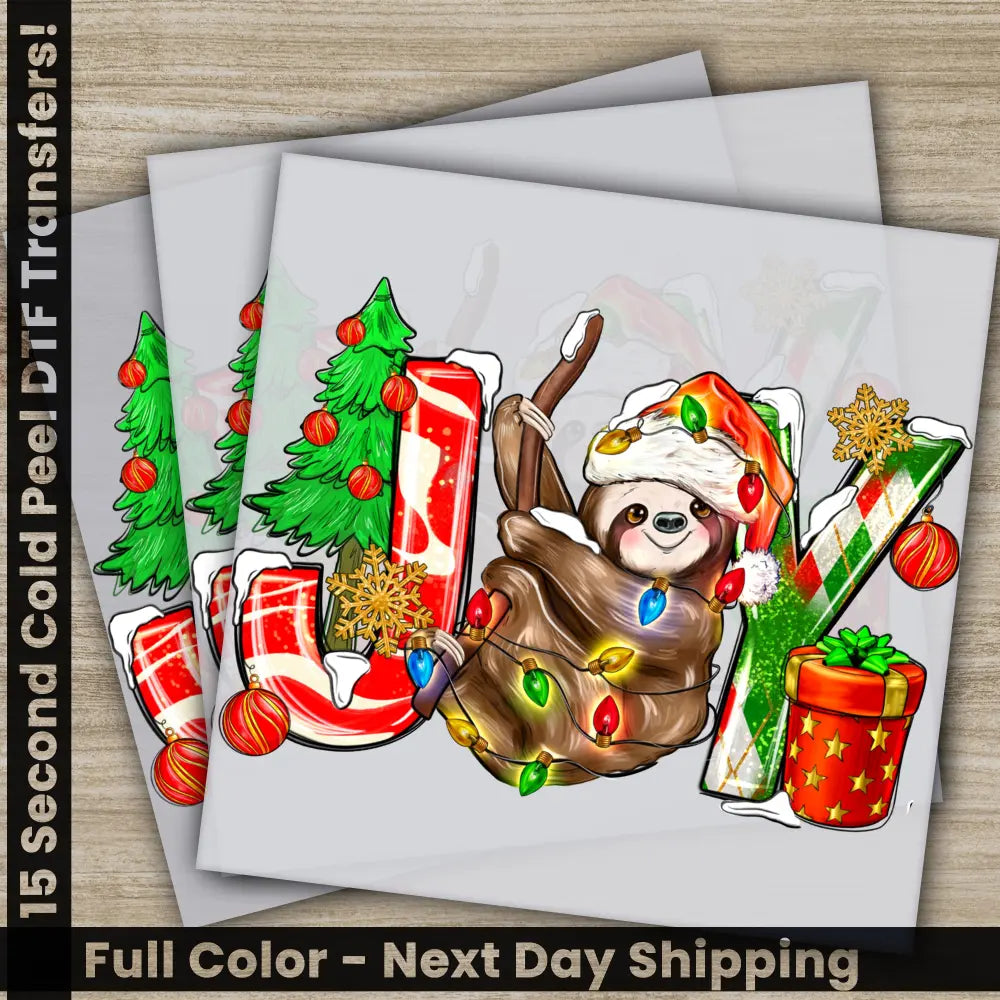Joy Merry Christmas DTF Transfers Ready to Press Personalized Gifts Direct to Film Sublimation Screen Prints Fast