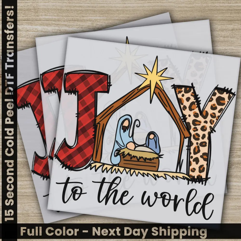 Joy To The World Christmas DTF Transfers Ready to Press Personalized Gifts Direct to Film Sublimation Screen Prints