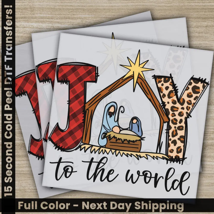 Joy To The World Christmas DTF Transfers Ready to Press Personalized Gifts Direct to Film Sublimation Screen Prints