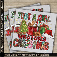 Load image into Gallery viewer, Just A Girl Christmas DTF Transfers Ready to Press Personalized Gifts Direct to Film Sublimation Screen Prints Fast
