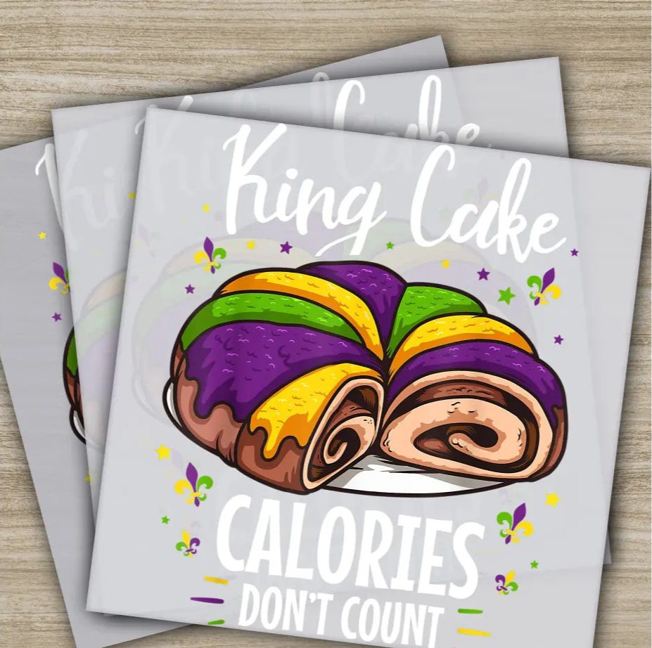 King Cake Mardi Gras Transfers Ready to Press Personalized DTF Transfers Mardi Gras Gifts High Quality Heat Press DTF
