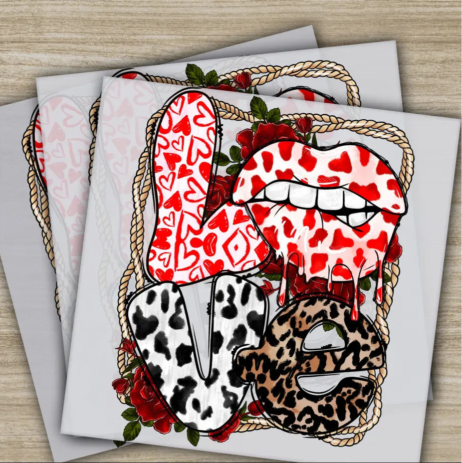 Leopard Love and Lips Ready to Press Personalized DTF Transfers Valentines Gift High Quality Heat Press DTF Transfers