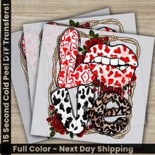 Load image into Gallery viewer, Leopard Love and Lips Ready to Press Personalized DTF Transfers Valentines Gift High Quality Heat Press DTF Transfers
