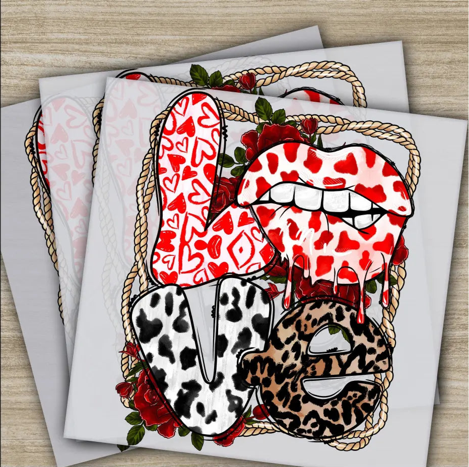 Leopard Love and Lips Ready to Press Personalized DTF Transfers Valentines Gift High Quality Heat Press DTF Transfers