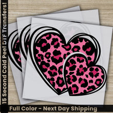 Load image into Gallery viewer, Leopard Pink Hearts Ready to Press Personalized DTF Transfers Valentines Gifts High Quality Heat Press DTF Transfers
