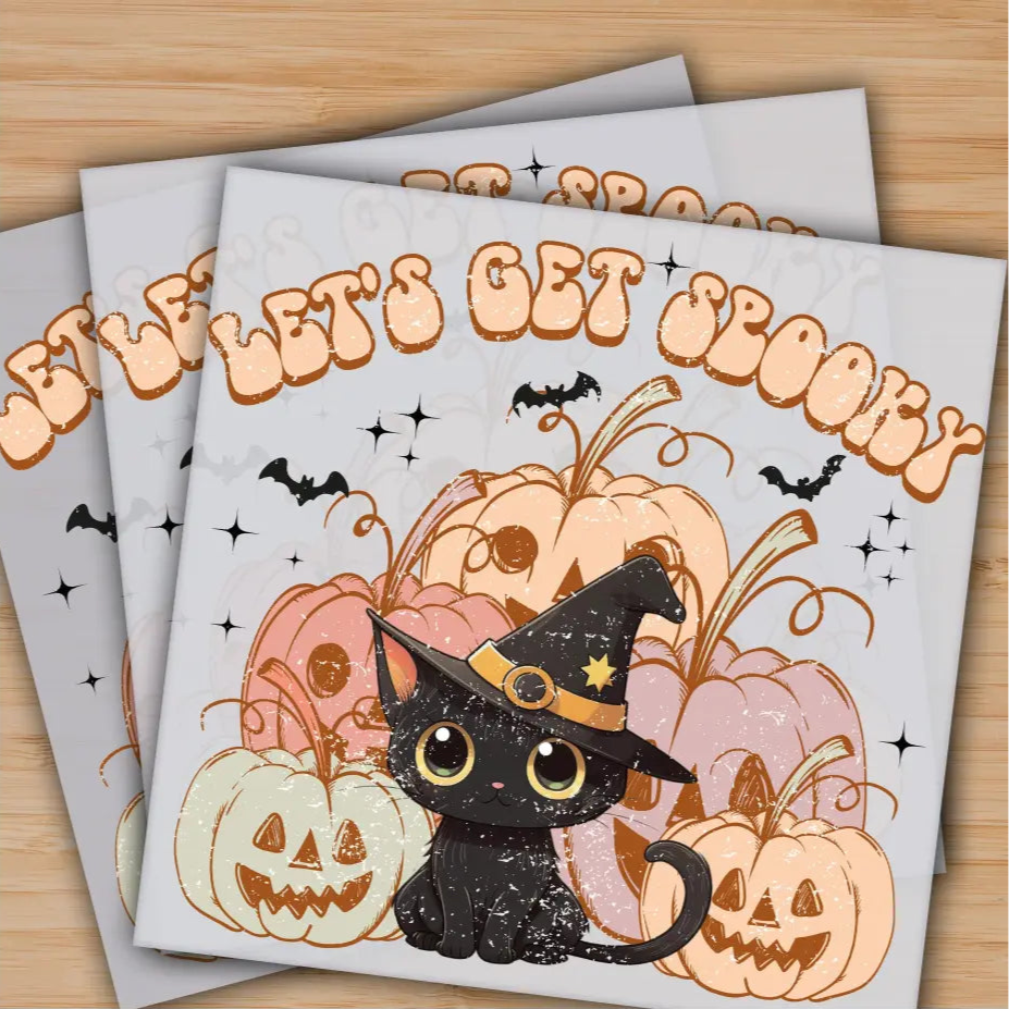 Let’s Get Spooky Pumpkin Cute Cat Ready to Press Personalized Gifts Sublimation DTF Prints Trendy DTF Prints Ready