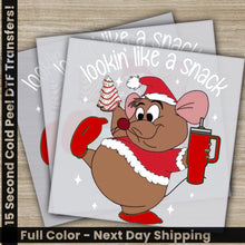 Load image into Gallery viewer, a christmas card with a cartoon mouse holding a can of coke
