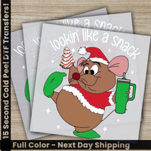 Load image into Gallery viewer, a christmas card with a cartoon mouse holding a cup
