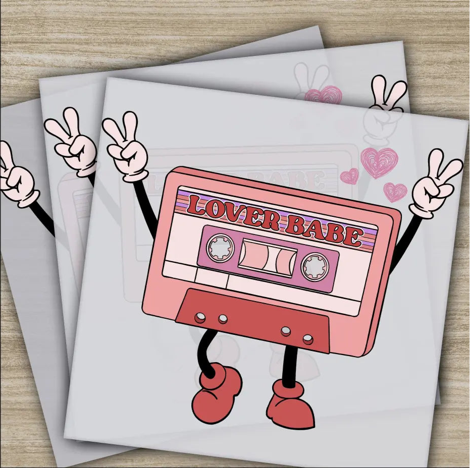 Lover Babe On The Cassette Valentine’s Day Transfers Ready to Press Personalized DTF Transfers Valentines Gift Heat