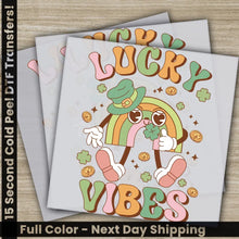 Load image into Gallery viewer, Luck Vibes St. Patrick’s Day Transfers Ready to Press Personalized DTF Transfers St. Patrick’s Gifts Heat Press DTF
