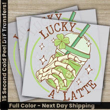 Load image into Gallery viewer, Lucky A Latte St. Patrick’s Day Transfers Ready to Press Personalized DTF Transfers St. Patrick’s Gifts Heat Press
