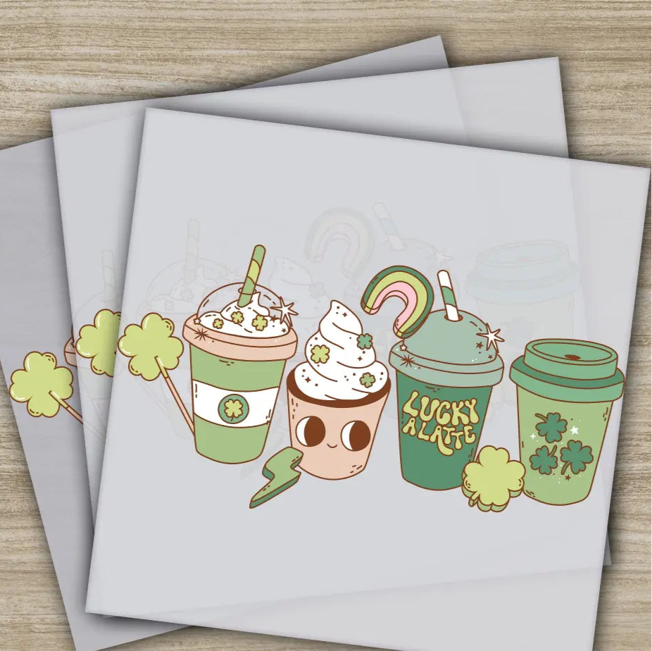 Lucky A Latte St. Patrick’s Day Transfers Ready to Press Personalized DTF Transfers St. Patrick’s Gifts Heat Press DTF