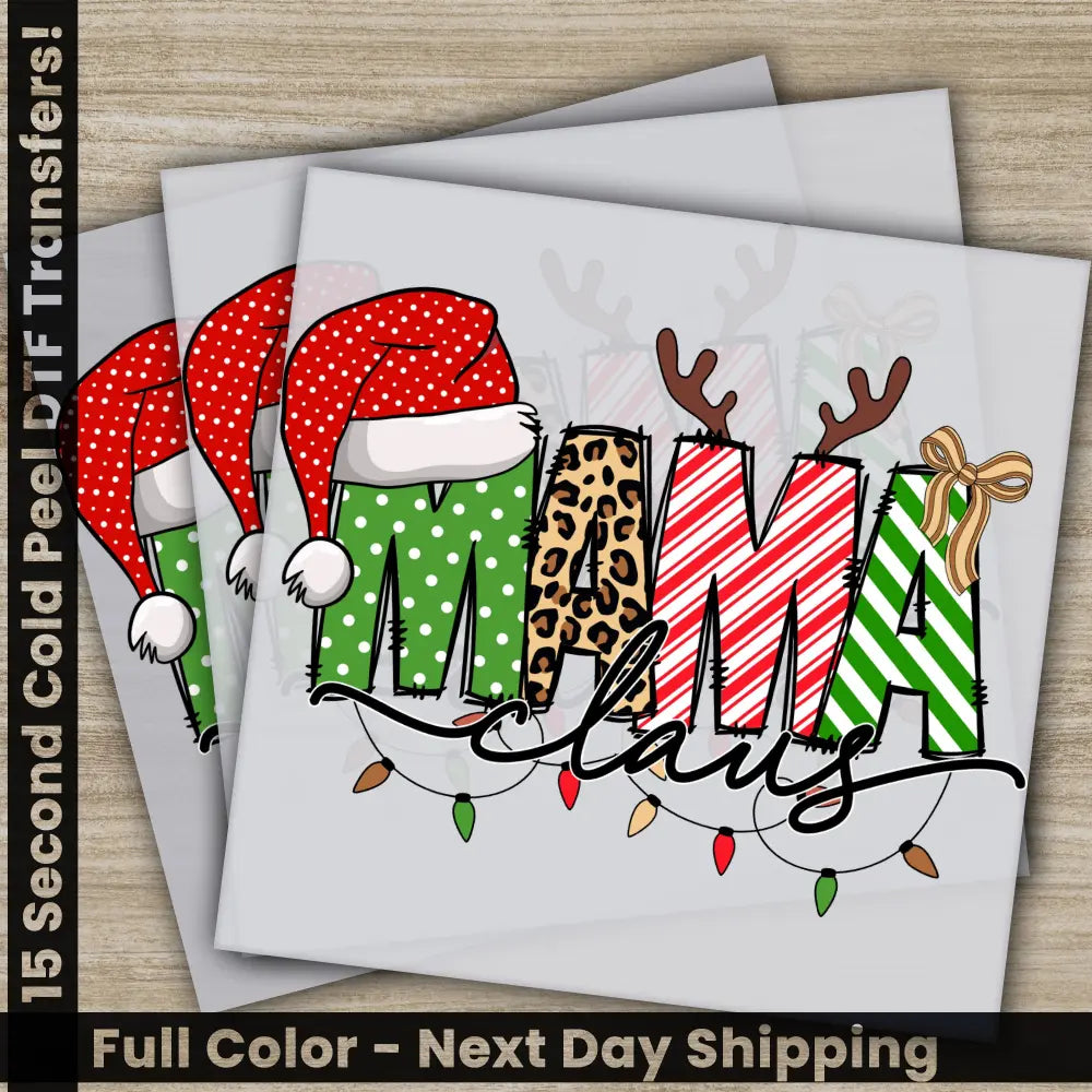 Mama Merry Christmas DTF Transfers Ready to Press Personalized Gifts Direct to Film Sublimation Screen Prints Fast