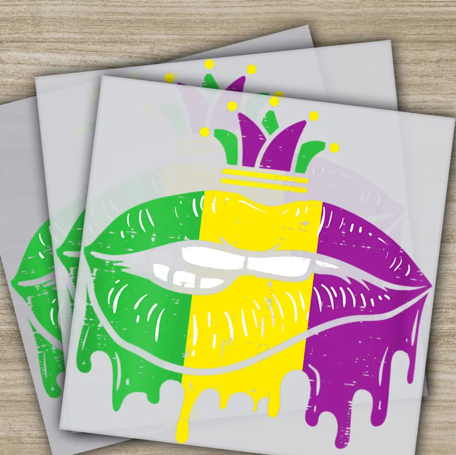 Mardi Gras Dipping Lips Mardi Gras Transfers Ready to Press Personalized DTF Transfers Mardi Gras Gifts Heat Press DTF