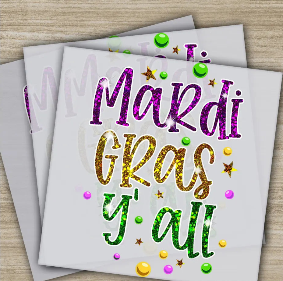 Mardi Gras Yall Mask Celebration Mardi Gras Transfer Ready to Press Personalized DTF Transfer Mardi Gras Gift Heat