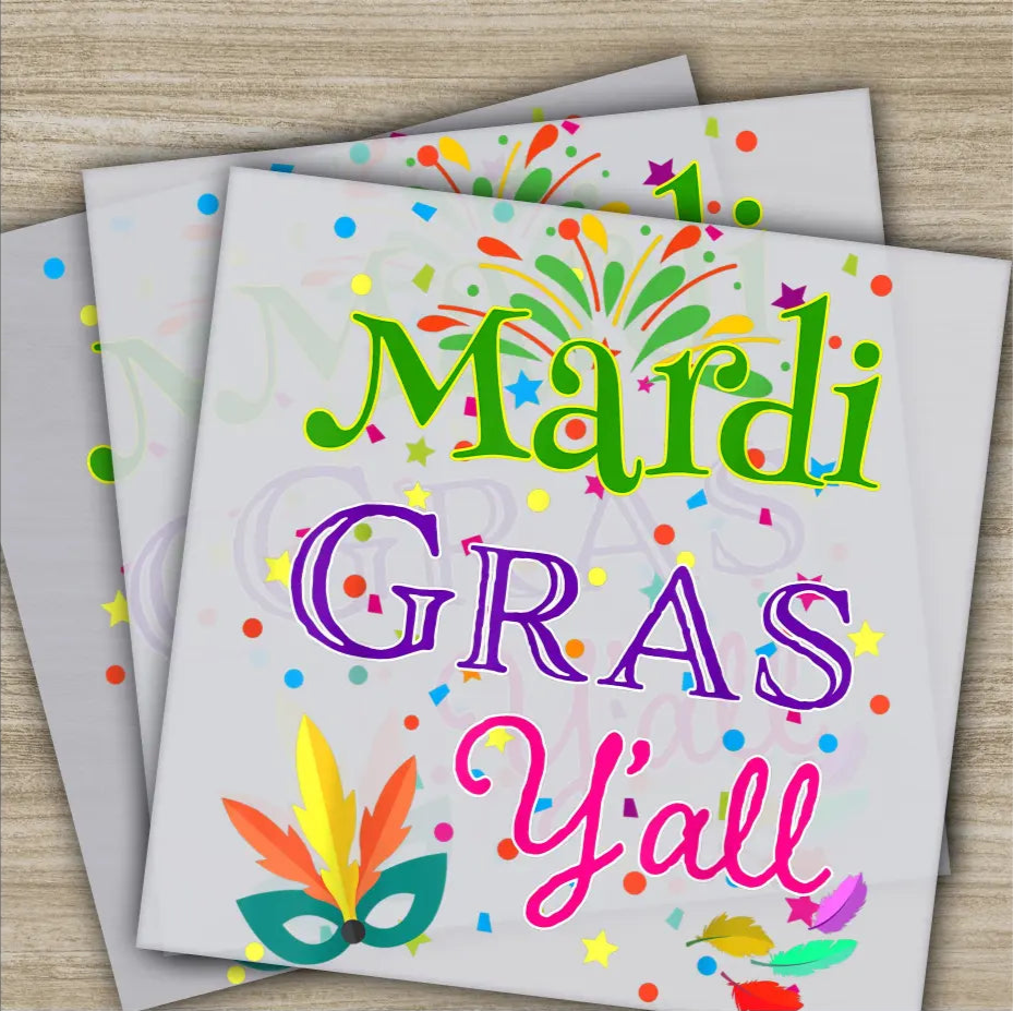 Mardi Gras Yall Mask Celebration Mardi Gras Transfer Ready to Press Personalized DTF Transfer Mardi Gras Gift Heat