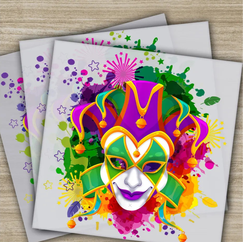 Mask Color Splash Mardi Gras Transfers Ready to Press Personalized DTF Transfer Mardi Gras Gifts High Quality Heat