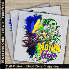 Load image into Gallery viewer, Mask Costume Mardi Gras Transfers Ready to Press Personalized DTF Transfers Mardi Gras Gifts High Quality Heat Press
