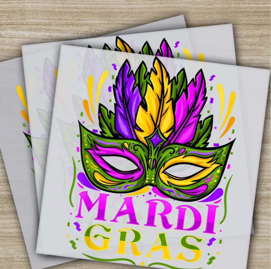 Mask Costume Mardi Gras Transfers Ready to Press Personalized DTF Transfers Mardi Gras Gifts High Quality Heat Press