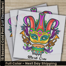 Load image into Gallery viewer, Mask Drums Mardi Gras Transfers Ready to Press Personalized DTF Transfers Mardi Gras Gifts High Quality Heat Press DTF
