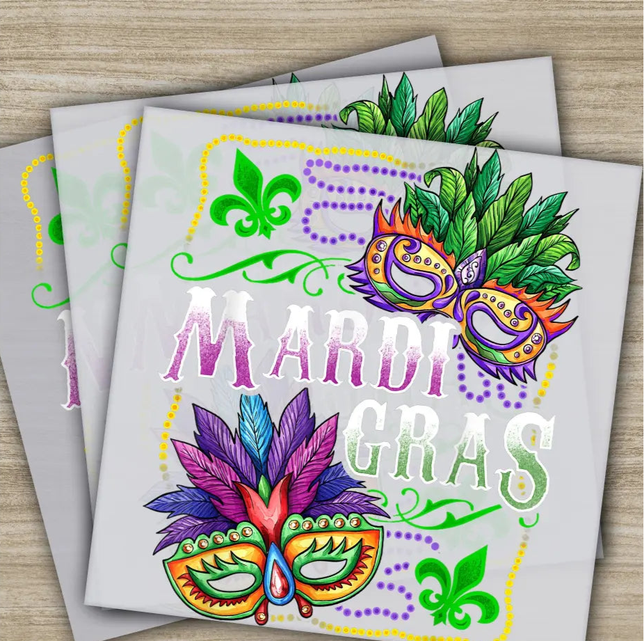Mask Party Beads Mardi Gras Transfer Ready to Press Personalized DTF Transfers Mardi Gras Gifts High Quality Heat Press