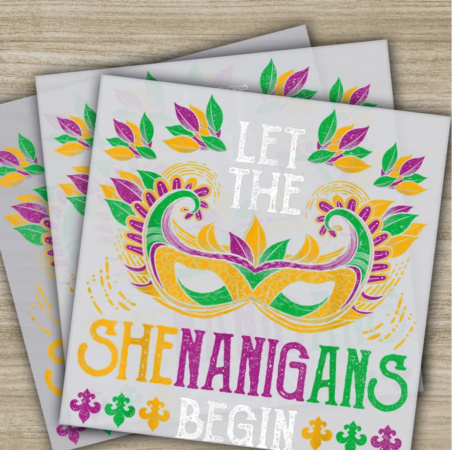 Mask Shenanigans Mardi Gras Transfers Ready to Press Personalized DTF Transfers Mardi Gras Gifts High Quality Heat