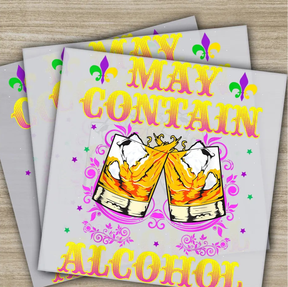 May Contain Alcohol Beads Mask Mardi Gras Transfers Ready to Press Personalized DTF Transfer Mardi Gras Gifts Heat