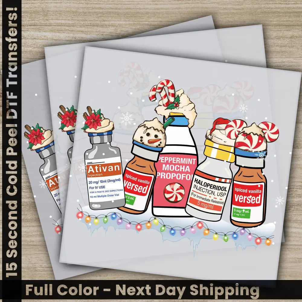Medicine Syrup Christmas DTF Transfers Ready to Press Personalized Gifts Direct to Film Sublimation Screen Prints Fast
