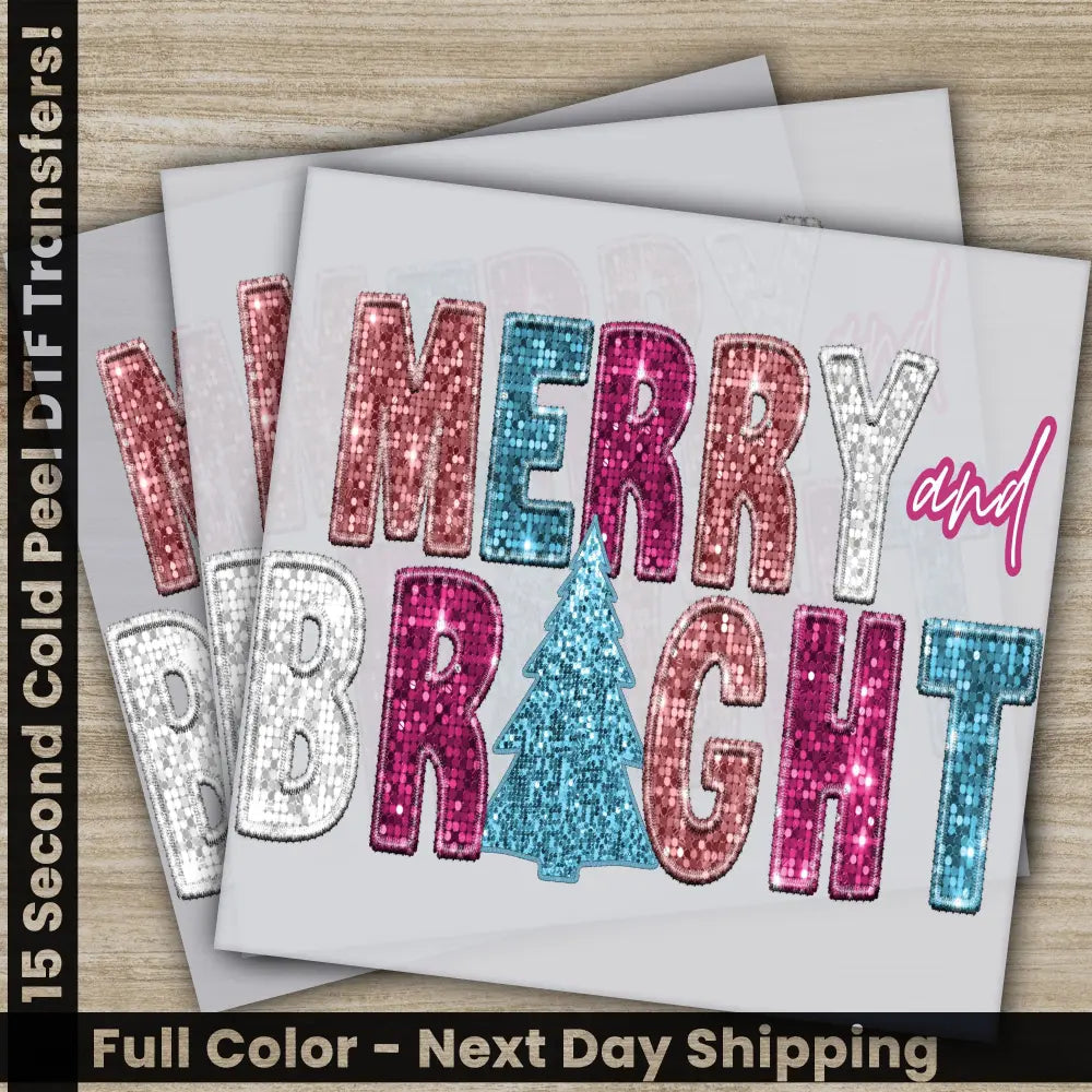 Merry and Bright Christmas DTF Transfers Ready to Press Personalized Gifts Direct to Film Sublimation Screen Prints