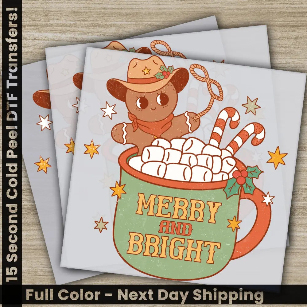 Merry and Bright Cookie for Christmas Christmas DTF Transfer Personalized Ready to Press High Quality Fast Shipping