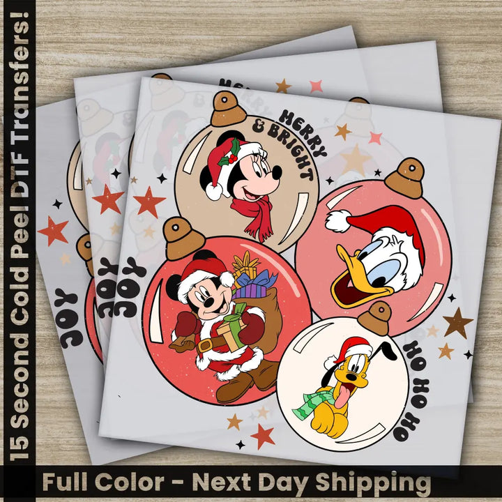 Merry Bright Christmas DTF Transfers Ready to Press Personalized Gifts Direct to Film Sublimation Screen Prints Fast