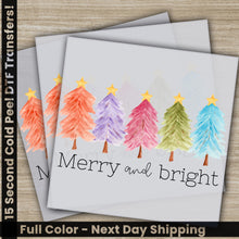 Load image into Gallery viewer, three christmas cards with trees painted on them
