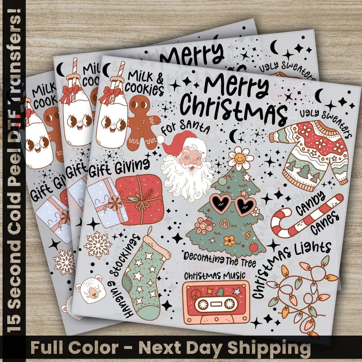 Merry Christmas DTF Transfers Ready to Press Personalized Gifts Direct to Film Sublimation Screen Prints Fast Shipping