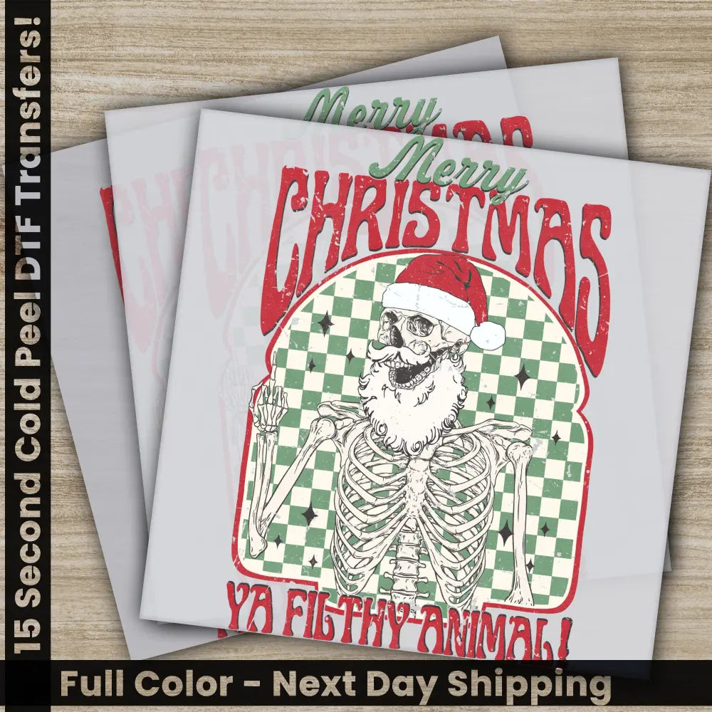 Merry Christmas Skeleton DTF Transfers Ready to Press Personalized Gifts Direct to Film Sublimation Screen Prints Fast