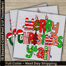 Load image into Gallery viewer, Merry Christmas Y’all DTF Transfers Ready to Press Personalized Gifts Direct to Film Sublimation Screen Prints Fast
