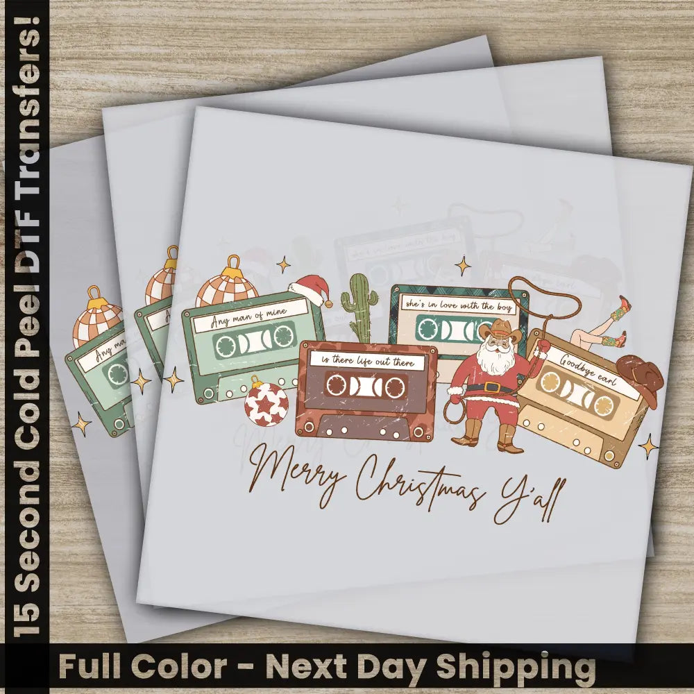 Merry Christmas Yall DTF Transfers Ready to Press Personalized Gifts Direct to Film Sublimation Screen Prints,