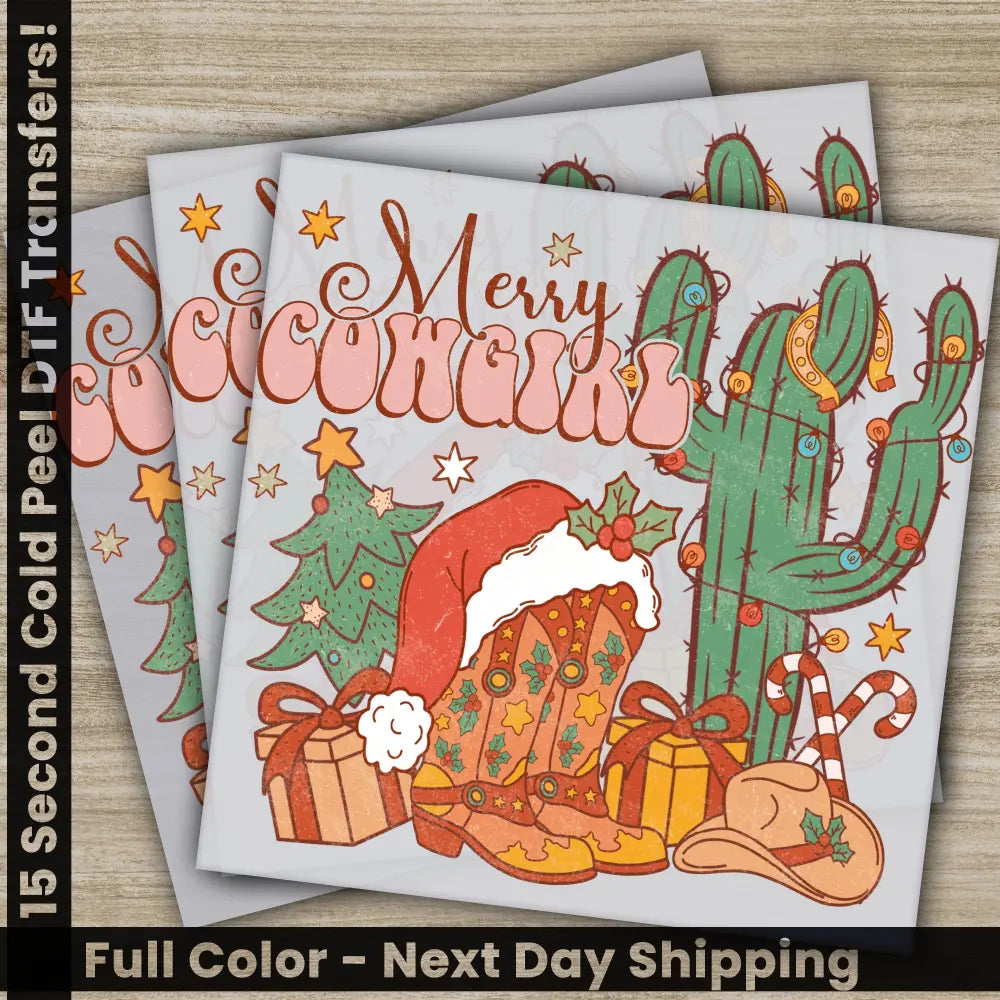 Merry Cow Girl Christmas DTF Transfers Personalized Gifts for Shirts Trendy Prints Fast Shipping High Quality Ready