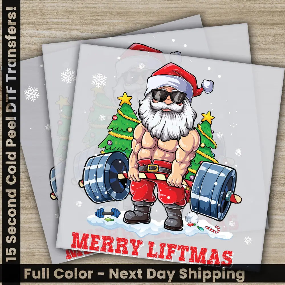 Merry Liftmas Christmas DTF Transfers Ready to Press Personalized Gifts Direct to Film Sublimation Screen Prints,