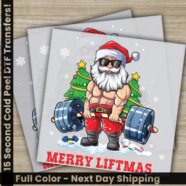 Merry Liftmas Christmas DTF Transfers Ready to Press Personalized Gifts Direct to Film Sublimation Screen Prints,