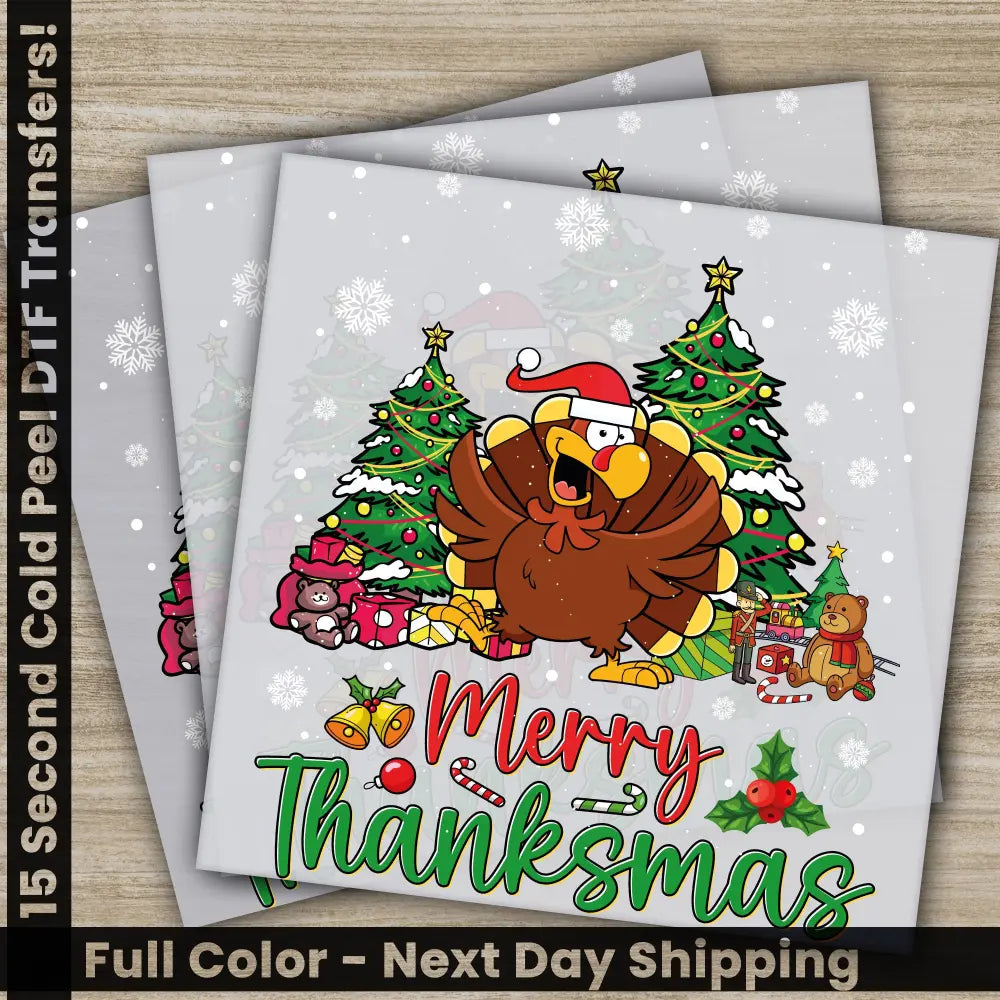 Merry Thanksmas Christmas DTF Transfers Ready to Press Personalized Gifts Direct to Film Sublimation Screen Prints Fast