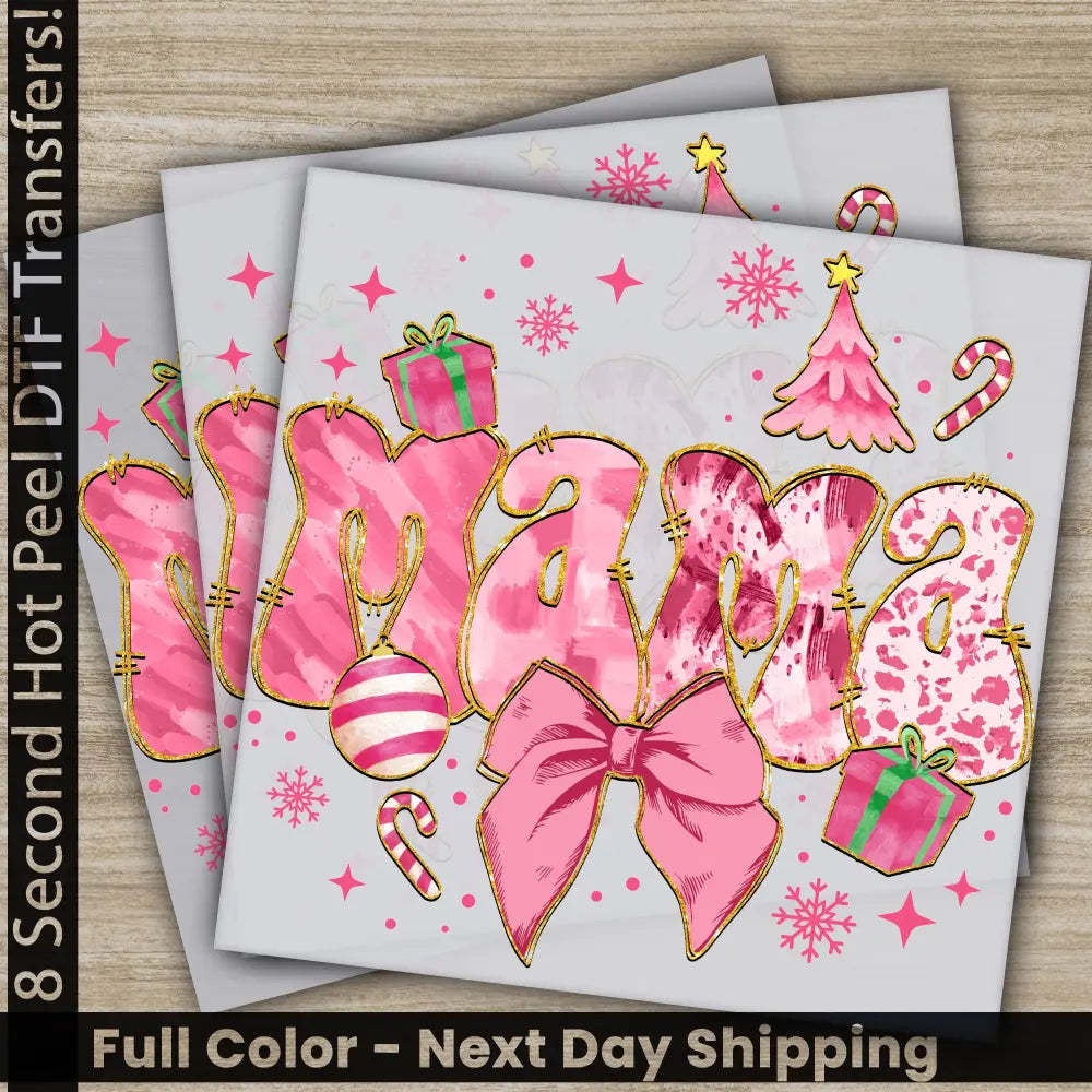 Nana Merry Christmas DTF Transfers Ready to Press Personalized Gifts Direct to Film Sublimation Screen Prints Fast