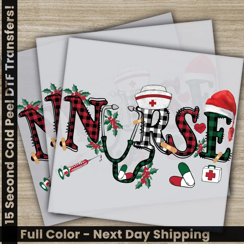 Nurse Christmas DTF Transfers Ready to Press Personalized Gifts Direct to Film Sublimation Screen Prints Fast Shipping