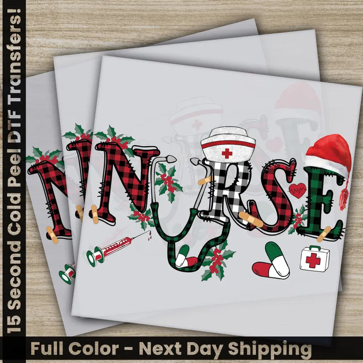 Nurse Christmas DTF Transfers Ready to Press Personalized Gifts Direct to Film Sublimation Screen Prints Fast Shipping