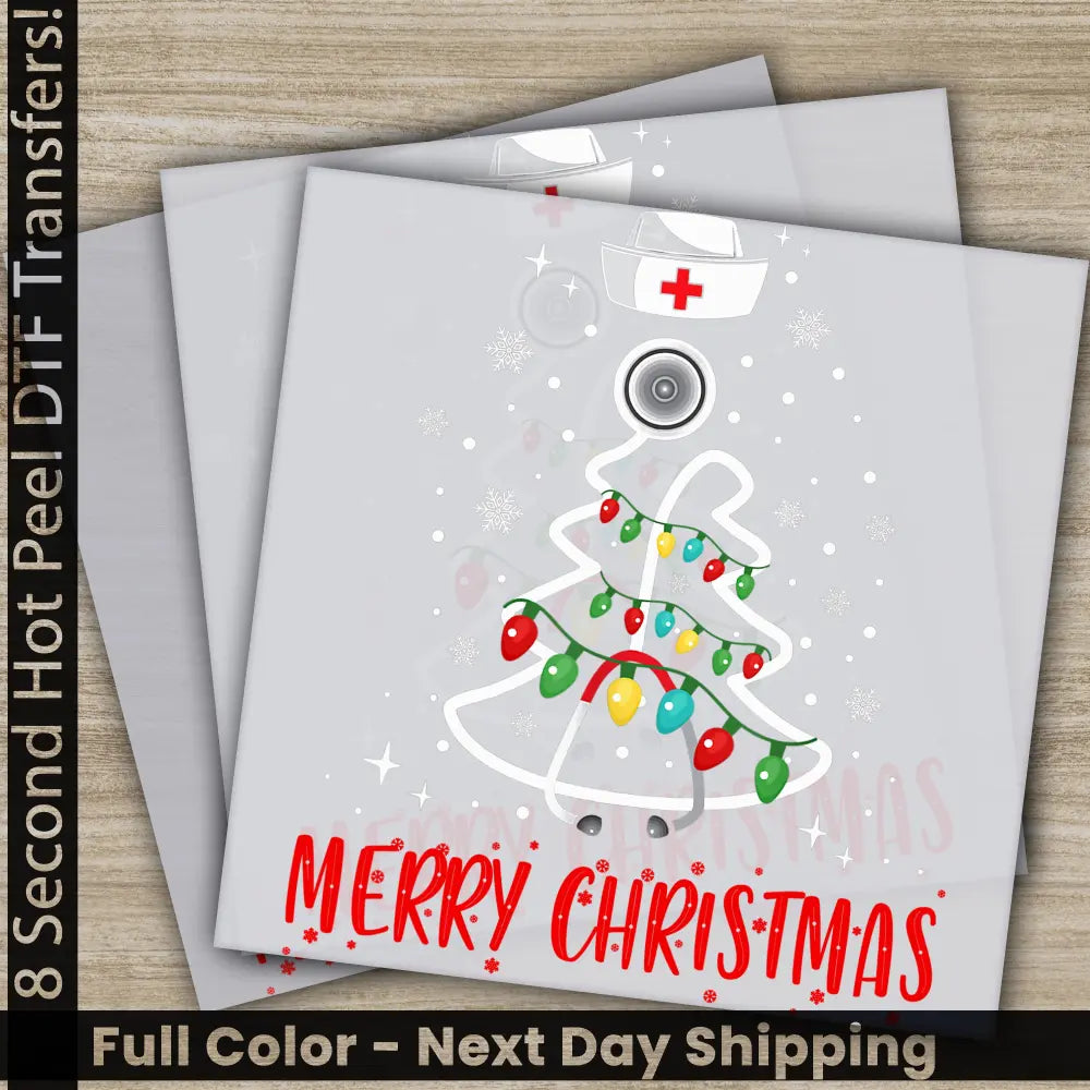 Nurse Merry Christmas DTF Transfers Ready to Press Personalized Gifts Direct to Film Sublimation Screen Prints Fast