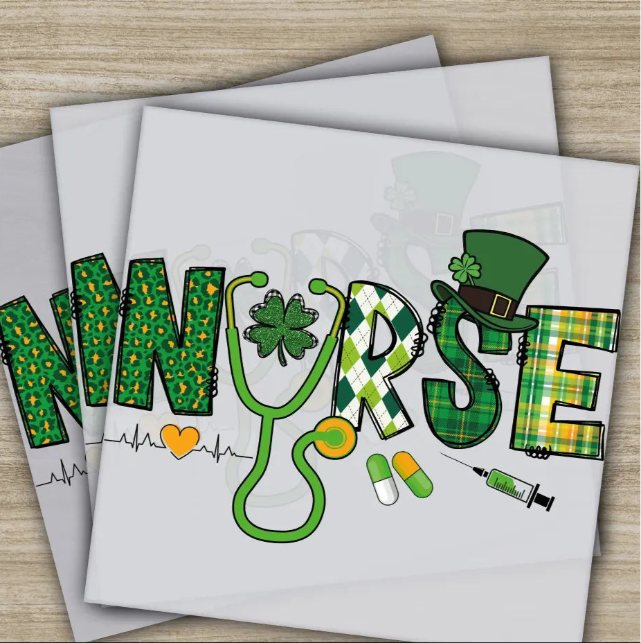 Nurse Shamrock St. Patrick’s Day Transfers Ready to Press Personalized DTF Transfers St. Patrick’s Gifts Heat Press DTF