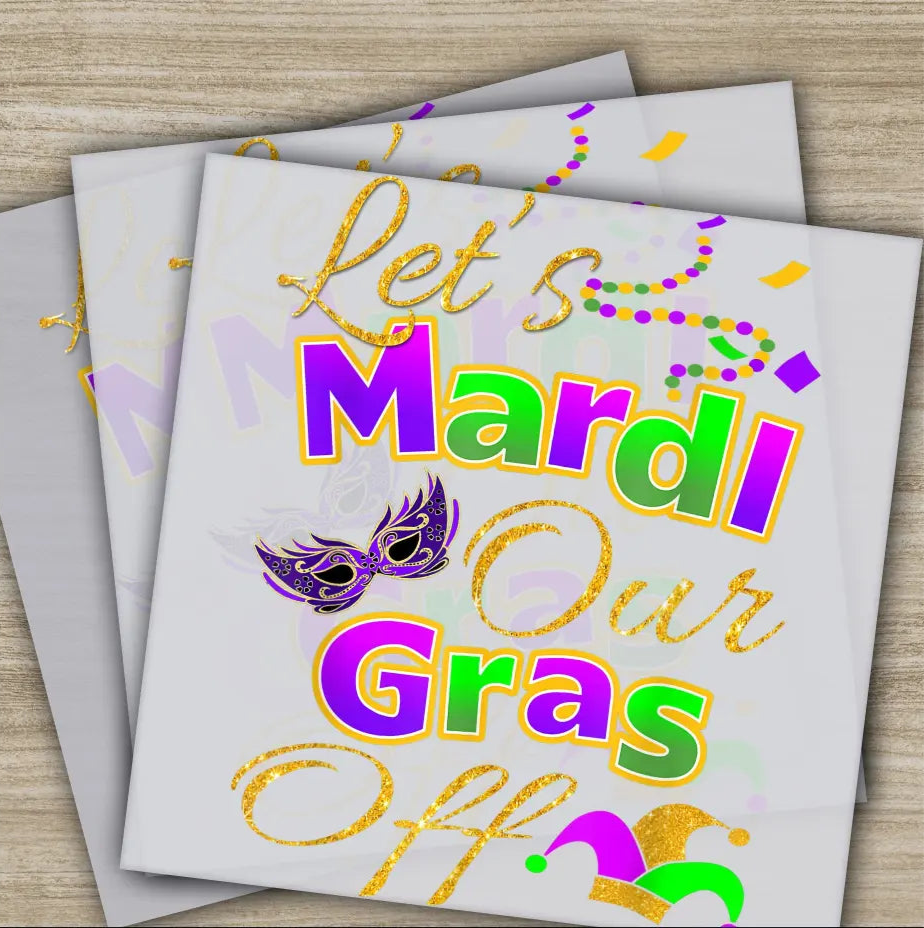 Our Grass Off Mask Mardi Gras Transfer Ready to Press Personalized DTF Transfers Mardi Gras Gift High Quality Heat