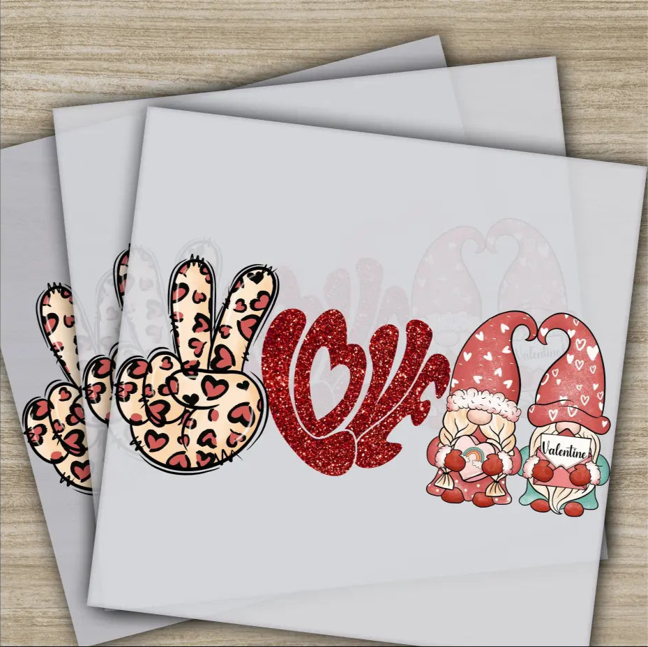 Peace Love Gnomes Ready to Press Personalized DTF Transfers Valentines Gifts High Quality Heat Press DTF Transfers