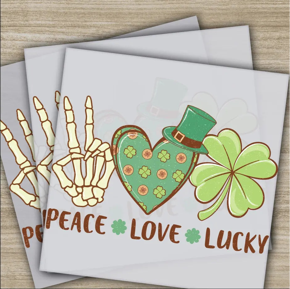 Peace Love Lucky St. Patrick’s Day Transfers Ready to Press Personalized DTF Transfers St. Patrick’s Gifts Heat Press
