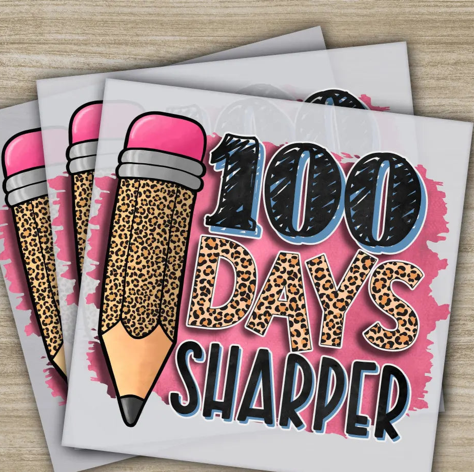 Pencil Leopard 100 Days Of School Transfers Ready to Press Personalized DTF Transfers 100 Days Of School Gift Heat
