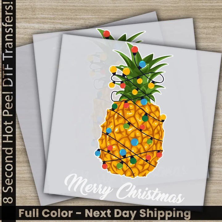 Pineapple Merry Christmas DTF Transfers Ready to Press Personalized Gifts Direct to Film Sublimation Screen Prints Fast